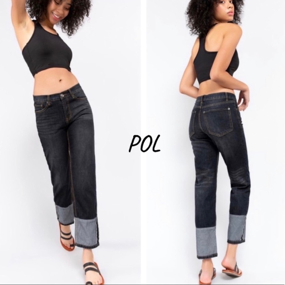 New! POL Black Denim Boyfriend Wide Cuff Trending Jeans